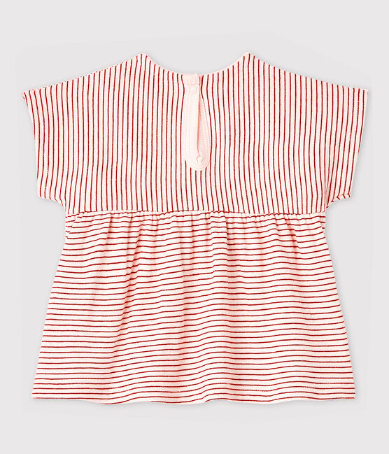 Blusa de manga corta de tejido tubular de rayas de bebé niña rosa FLEUR/rosa COPPER