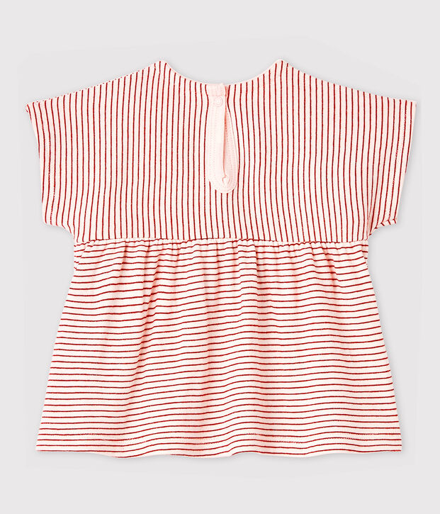 Blusa de manga corta de tejido tubular de rayas de beb&eacute; ni&ntilde;a rosa/rosa
