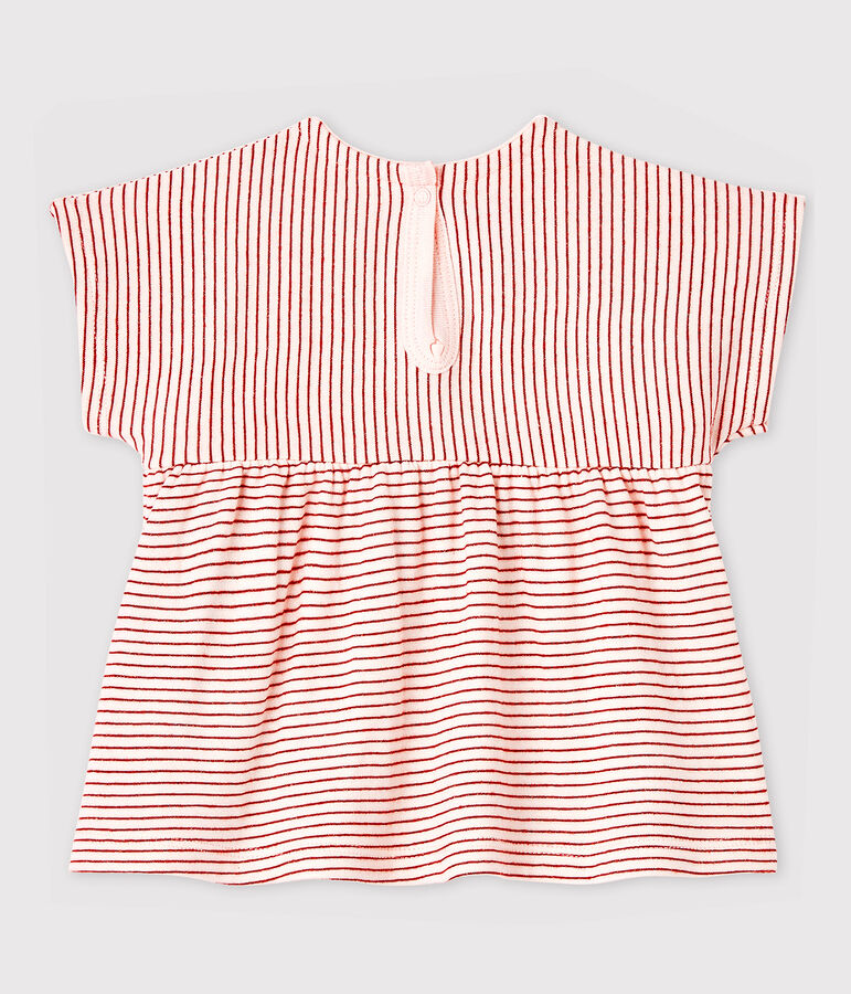 Blusa de manga corta de tejido tubular de rayas de beb&eacute; ni&ntilde;a rosa/rosa
