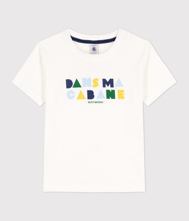 Camiseta de manga corta de algod&oacute;n de ni&ntilde;o blanco