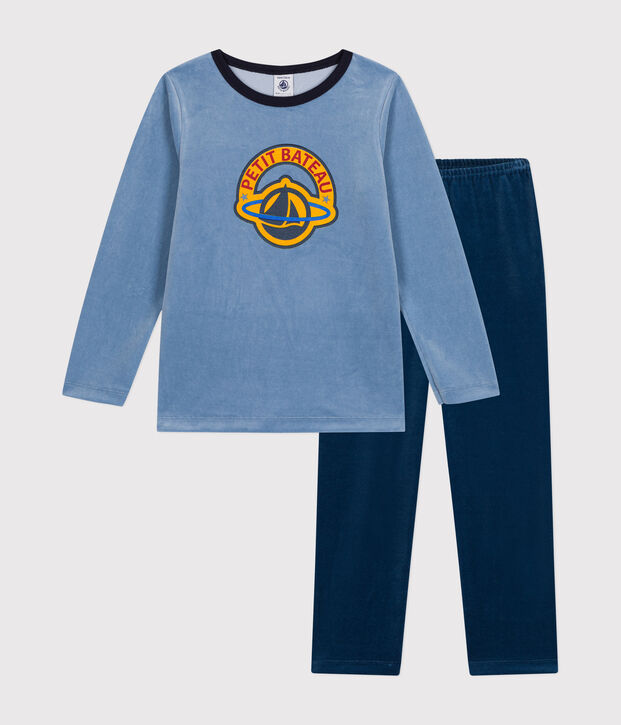 Pijama infantil liso de terciopelo azul/azul