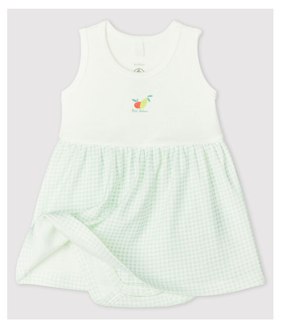 Vestido-body de vichy de bebé niña de algodón ecológico blanco MARSHMALLOW/azul HAITI