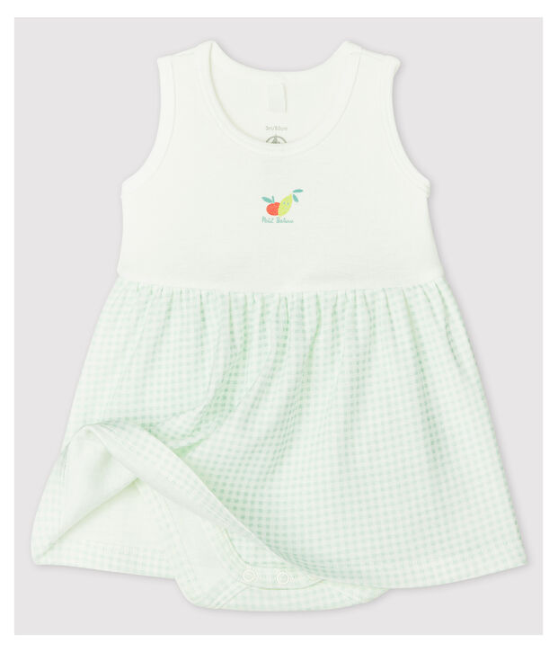 Vestido-body de vichy de beb&eacute; ni&ntilde;a de algod&oacute;n ecol&oacute;gico blanco/azul