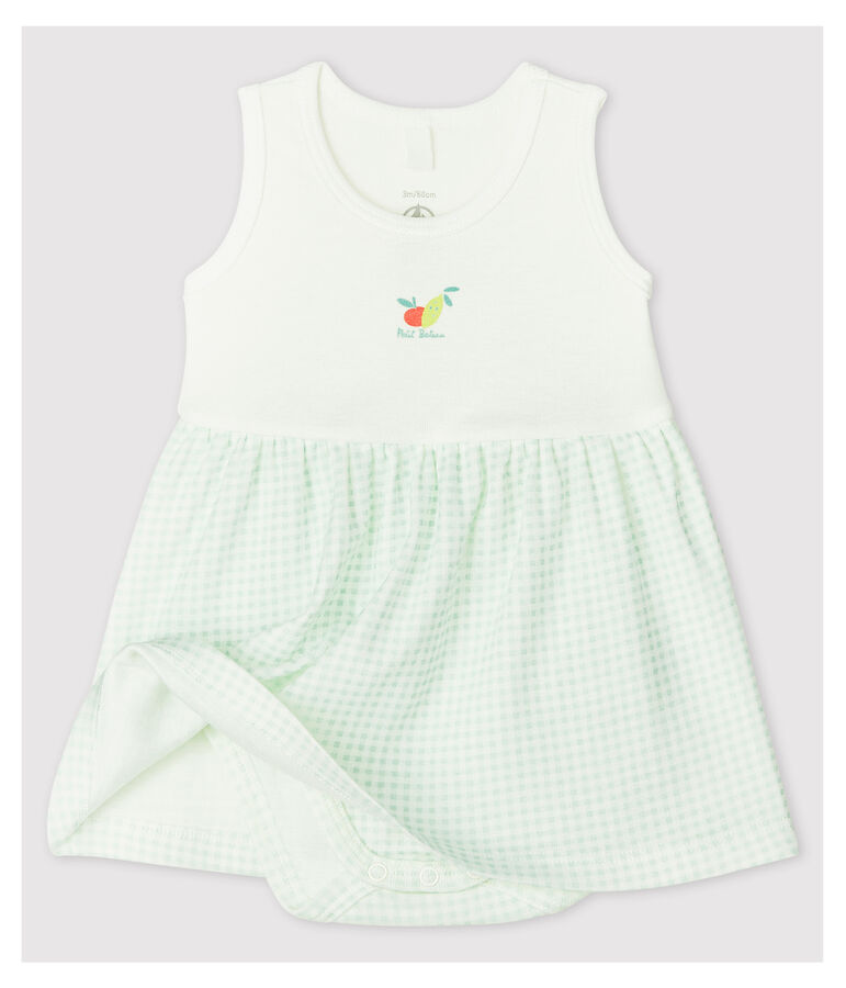 Vestido-body de vichy de beb&eacute; ni&ntilde;a de algod&oacute;n ecol&oacute;gico blanco/azul