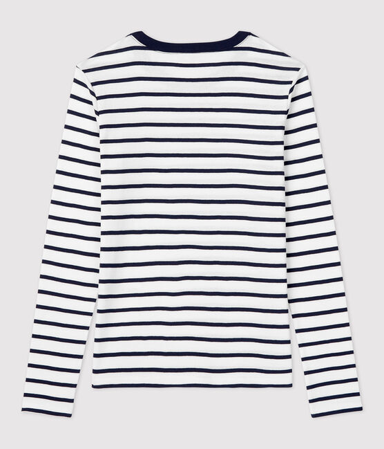 Camiseta de algodón L'ICONIQUE con cuello redondo para mujer blanco MARSHMALLOW/azul SMOKING