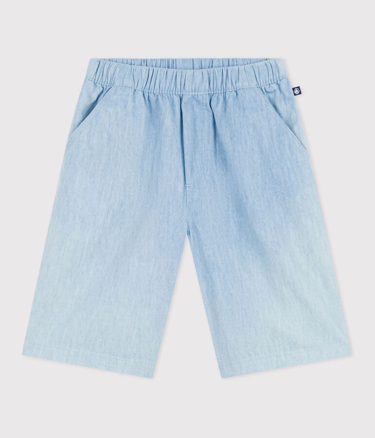 Bermudas cortas infantiles de algod&oacute;n liso azul BLEU CLAIR