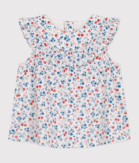 Blusa de algodón sin mangas con estampado de flores para bebé blanco MARSHMALLOW/blanco MULTICO