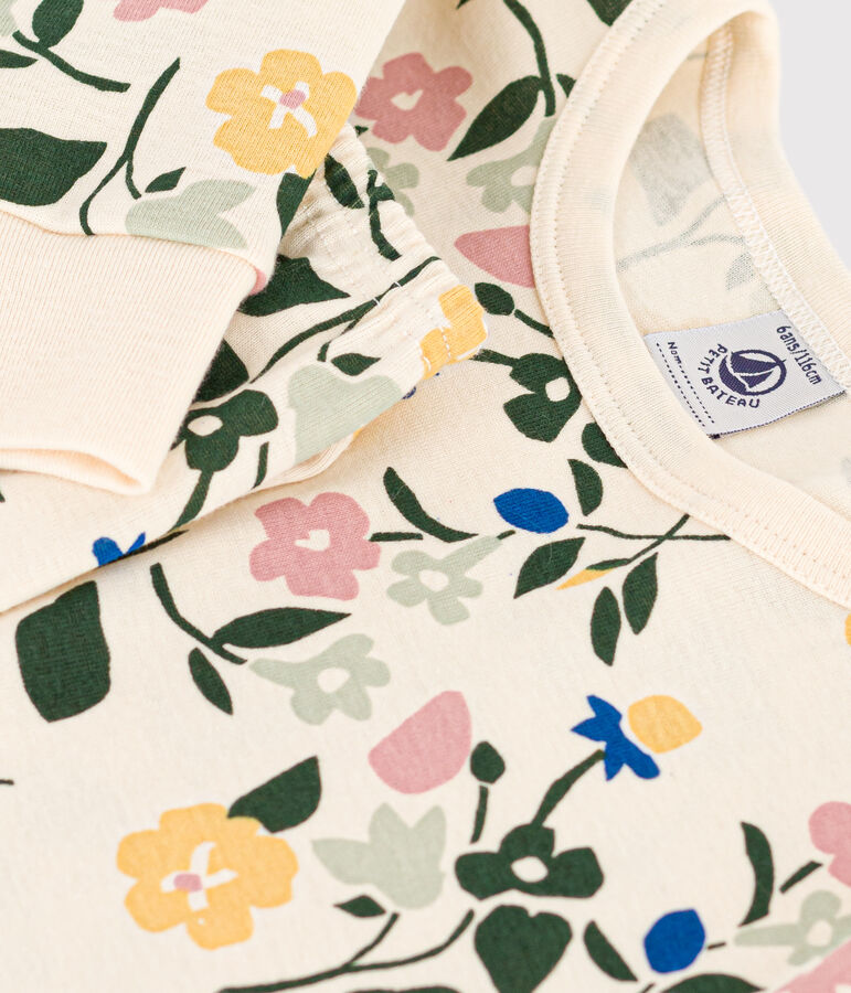 Pijama infantil de algod&oacute;n con estampado de flores crudo/multicolor