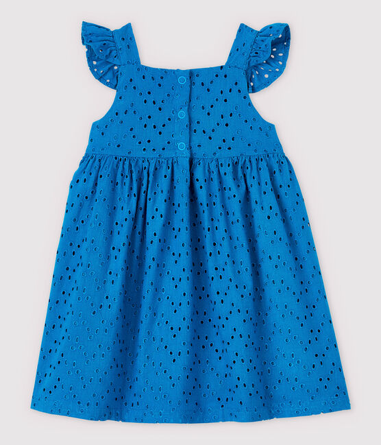 Vestido de tirantes de bordado inglés de bebé niña azul MYKONOS