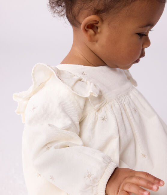 Vestido liso de pana de manga larga para bebé crudo MILK/ ARGENT
