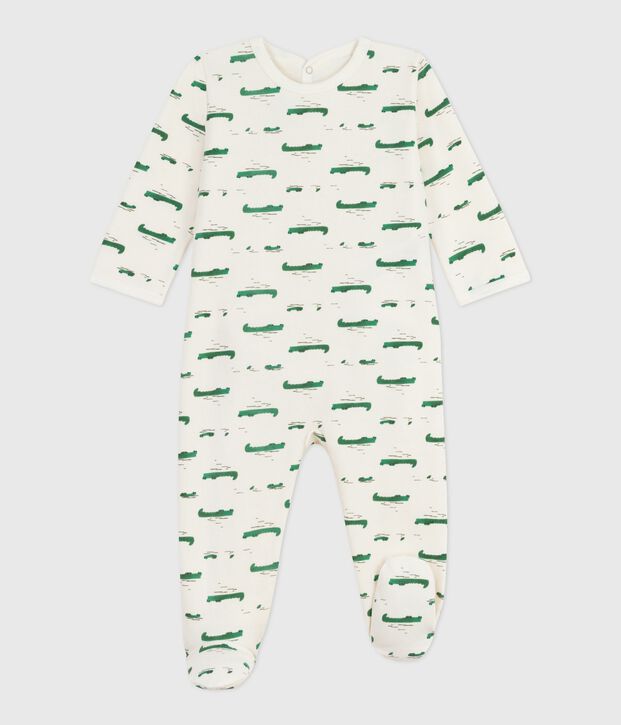 Pijama de felpa cepillada con abertura en la espalda y estampado de cocodrilo para beb&eacute; crudo/multicolor