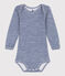 BODY DE MANGA LARGA DE LANA Y ALGODÓN A RAYAS PARA BEBÉ azul MEDIEVAL/blanco MARSHMALLOW