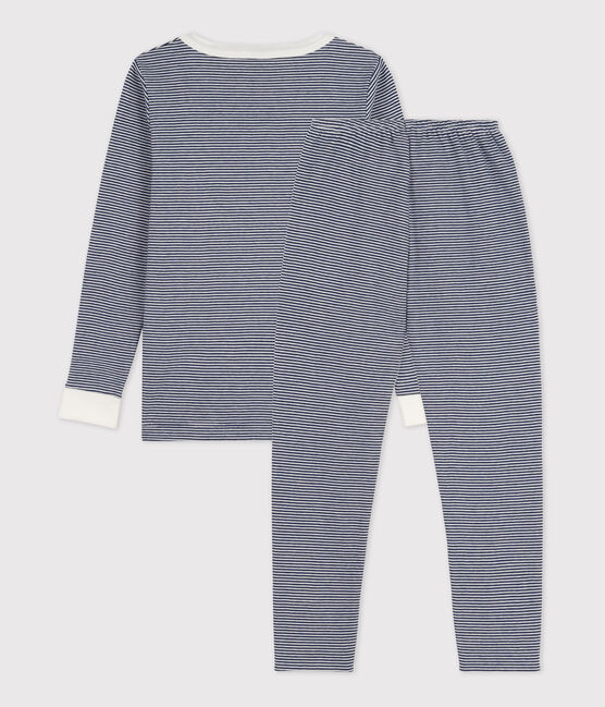 Pijama snugfit de algodón milrayas para niño/niña azul MEDIEVAL/blanco MARSHMALLOW