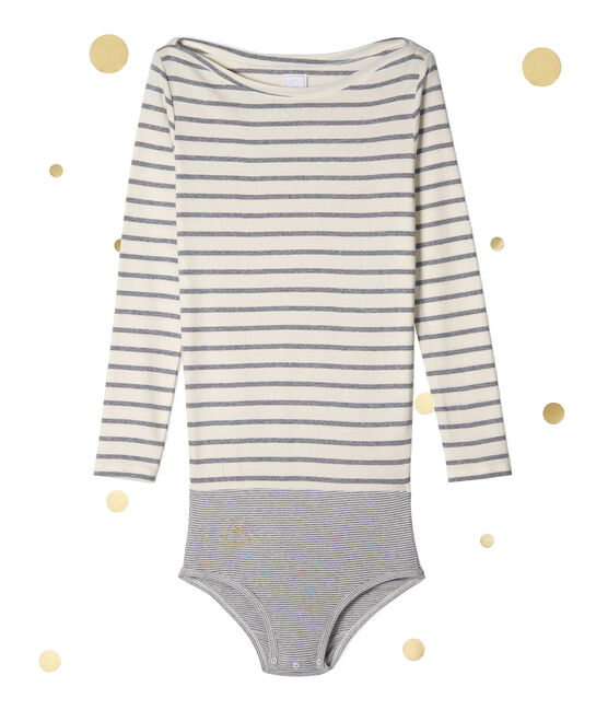 Body de manga larga para mujer x Marie-Agnès Gillot beige COQUILLE/gris SUBWAY
