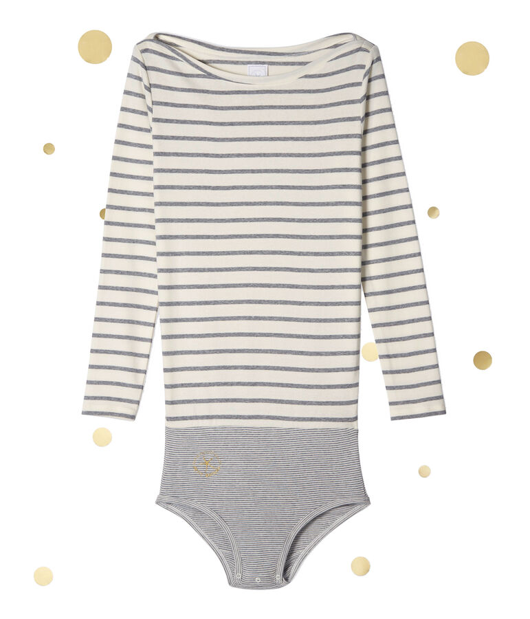 Body de manga larga para mujer x Marie-Agn&egrave;s Gillot beige COQUILLE/gris SUBWAY