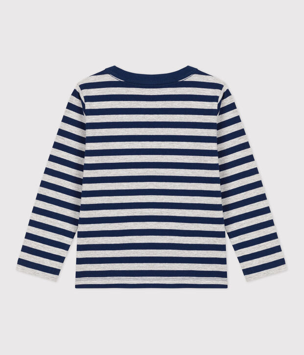 Camiseta de algod&oacute;n de manga larga de ni&ntilde;o azul/gris