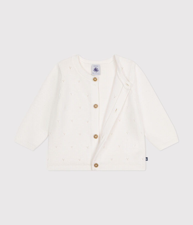 C&aacute;rdigan de punto tricotado calado de algod&oacute;n para beb&eacute; blanco MARSHMALLOW