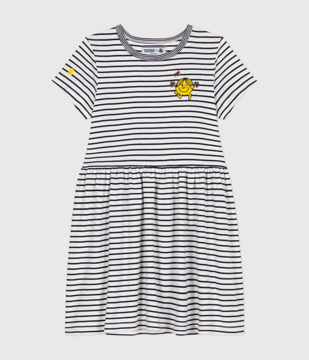 Vestido Monsieur Madame de algod&oacute;n de ni&ntilde;a blanco/azul