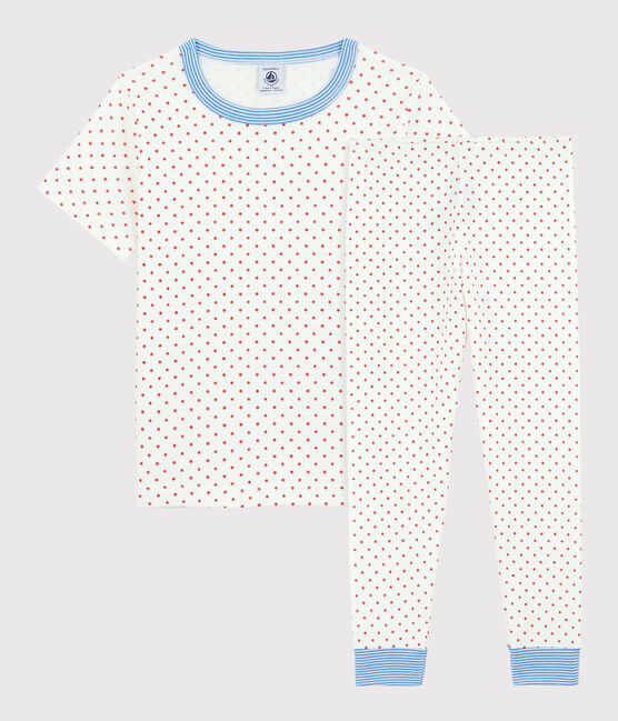 Pijama de manga corta con estrellas rojas de algodón orgánico de niño blanco MARSHMALLOW/rojo PEPS