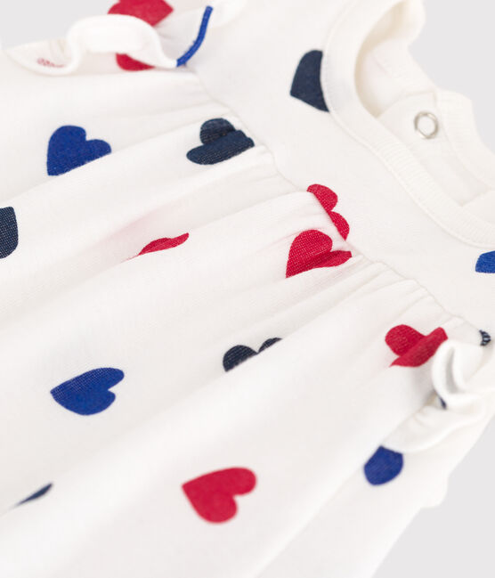 Vestido de algodón de manga corta con body integrado y corazón para bebé blanco MARSHMALLOW/blanco MULTICO