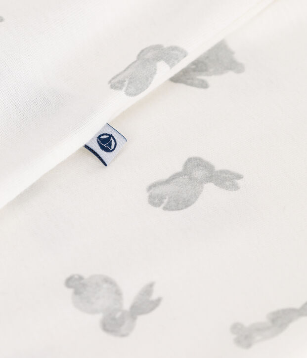 Pijama sin pies de algod&oacute;n con estampado de conejo para beb&eacute; blanco/gris