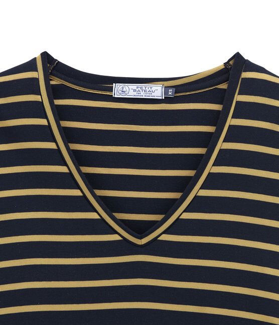Camiseta de manga larga para mujer azul SMOKING/amarillo BRINDILLE SATIN
