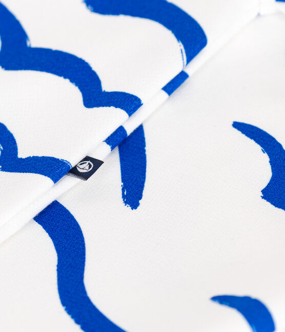 Pelele corto de algodón de manga corta con estampado de tiburón para bebé azul MARSHMALLOW/ PORCELANA