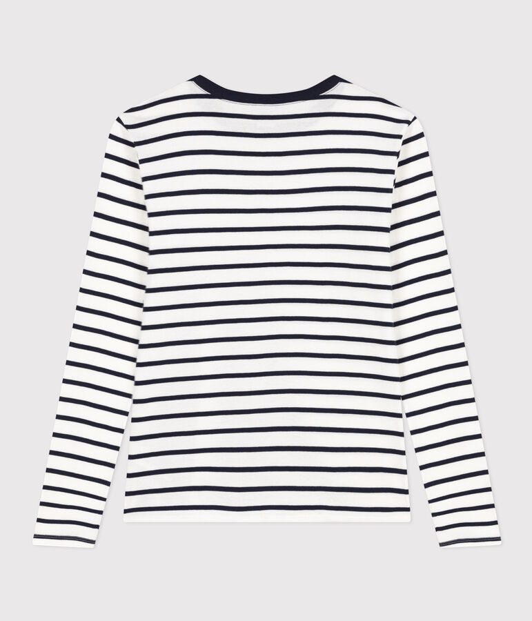 Camiseta L'ICONIQUE de algod&oacute;n con cuello redondo para mujer blanco MARSHMALLOW/azul SMOKING