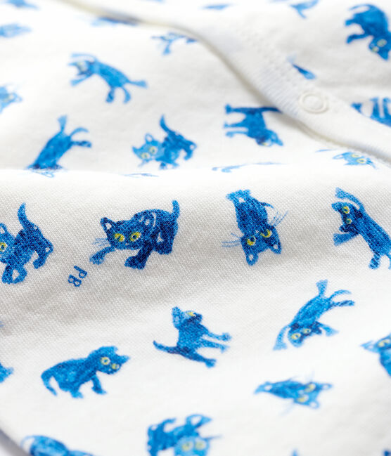 Pijama enterizo de gatitos de bebé de tejido tubular blanco MARSHMALLOW/blanco MULTICO
