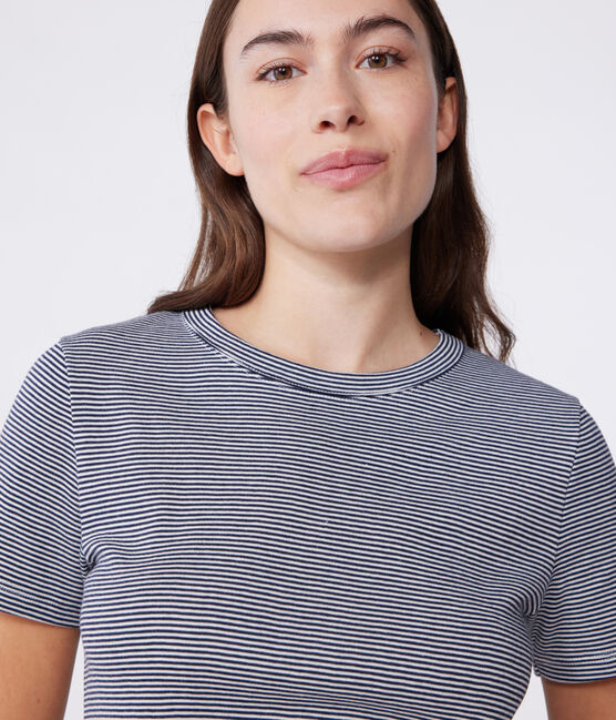 Camiseta L'ICONIQUE de algodón con cuello redondo para mujer azul SMOKING/blanco MARSHMALLOW