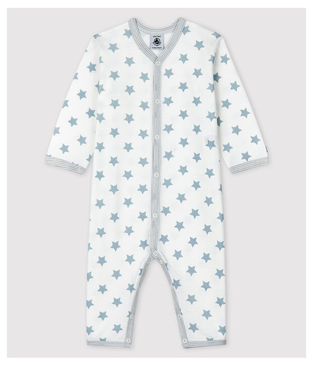 Pijama enterizo sin pies con estrellas grises de beb&eacute; de algod&oacute;n blanco/gris