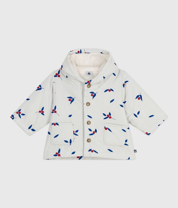 Abrigo de popelina enguatada con capucha y estampado de fruto para beb&eacute; azul/multicolor