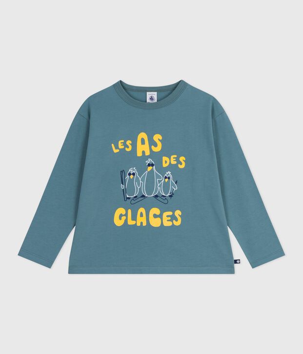 Camiseta infantil de algod&oacute;n de manga larga con estampado azul