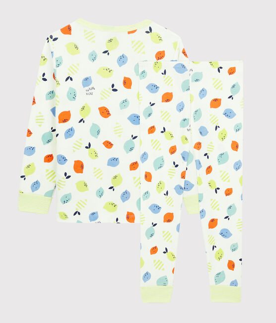 Pijama con estampado de limones de algodón ecológico de niño/niña blanco MARSHMALLOW/blanco MULTICO