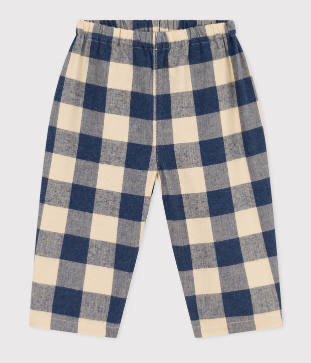 Pantal&oacute;n de franela a cuadros para beb&eacute; azul/crudo