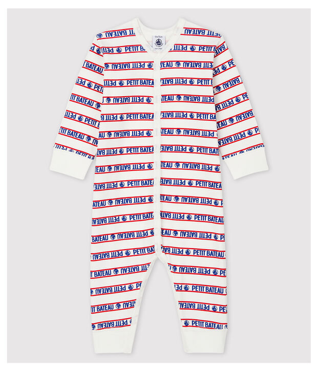 Pijama enterizo sin pies Petit Bateau de beb&eacute; de algod&oacute;n blanco/multicolor