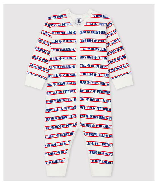 Pijama enterizo sin pies Petit Bateau de bebé de algodón blanco MARSHMALLOW/blanco MULTICO