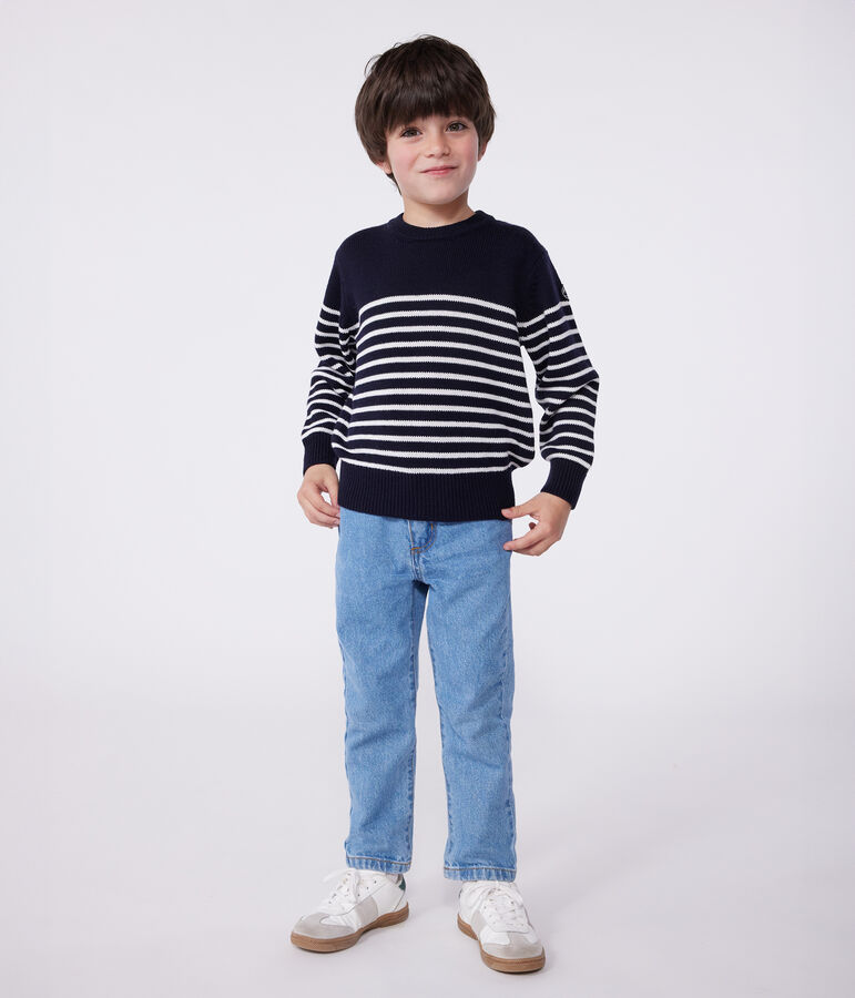Jersey marinero infantil de lana y algod&oacute;n a rayas azul/blanco