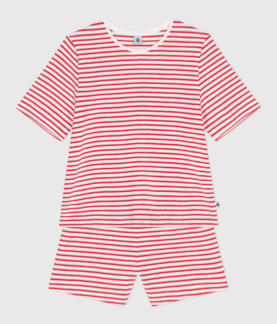 Pijama corto de algodón a rayas para mujer rojo MARSHMALLOW/ SPI
