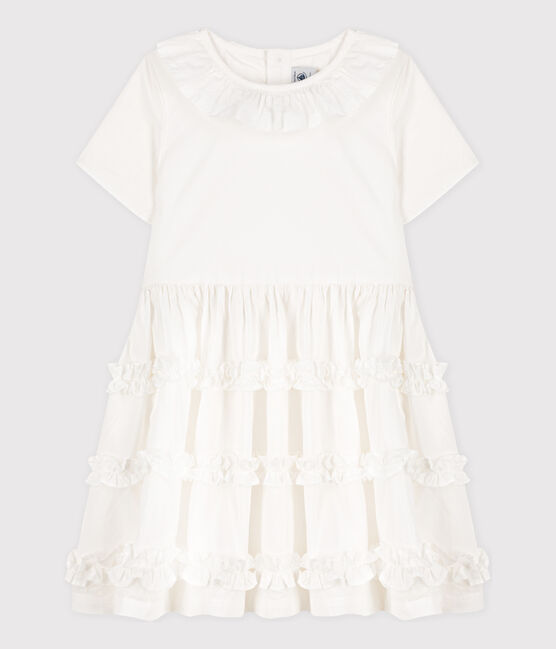 Vestido de popelina de manga corta para niña blanco ECUME 1