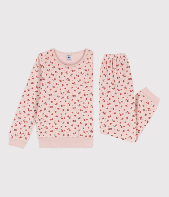 Pijama de terciopelo con flor para niña rosa SALINE/blanco MULTICO