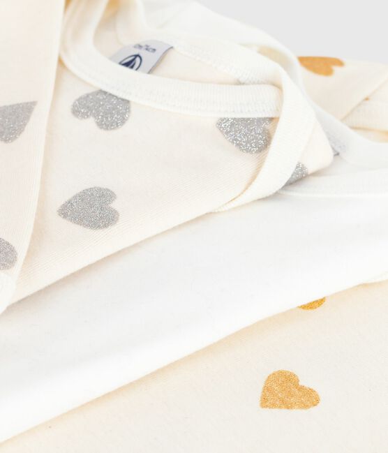 Juego de bodis de algodón de manga larga con estampado de corazones con brillos para bebé variante 1