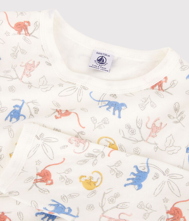 Pijama con monos multicolores de algod&oacute;n org&aacute;nico infantil unisex blanco/multicolor