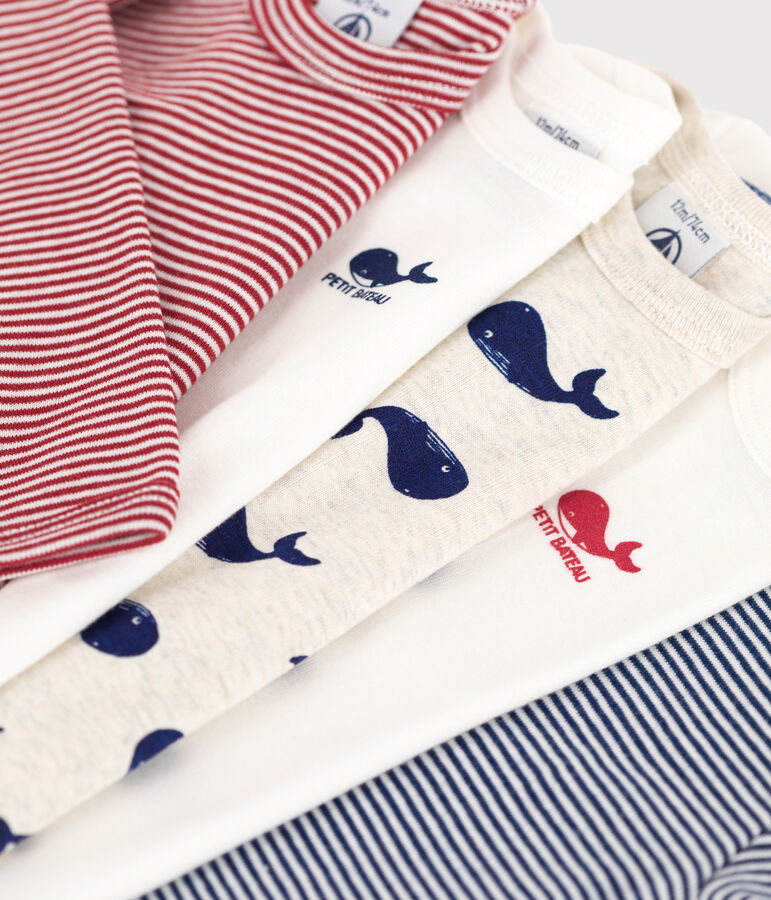 Lote de 5 bodis de algod&oacute;n de manga larga con motivo de ballena para beb&eacute; multicolor