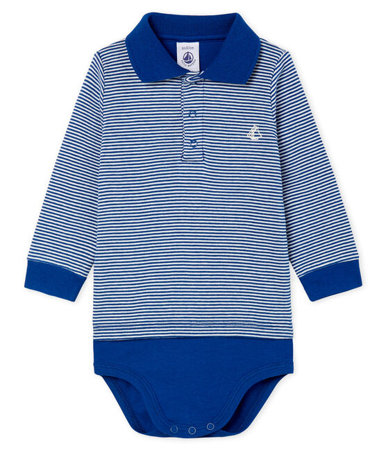 Body tipo polo milrayas para bebé niño azul LIMOGES/blanco MARSHMALLOW