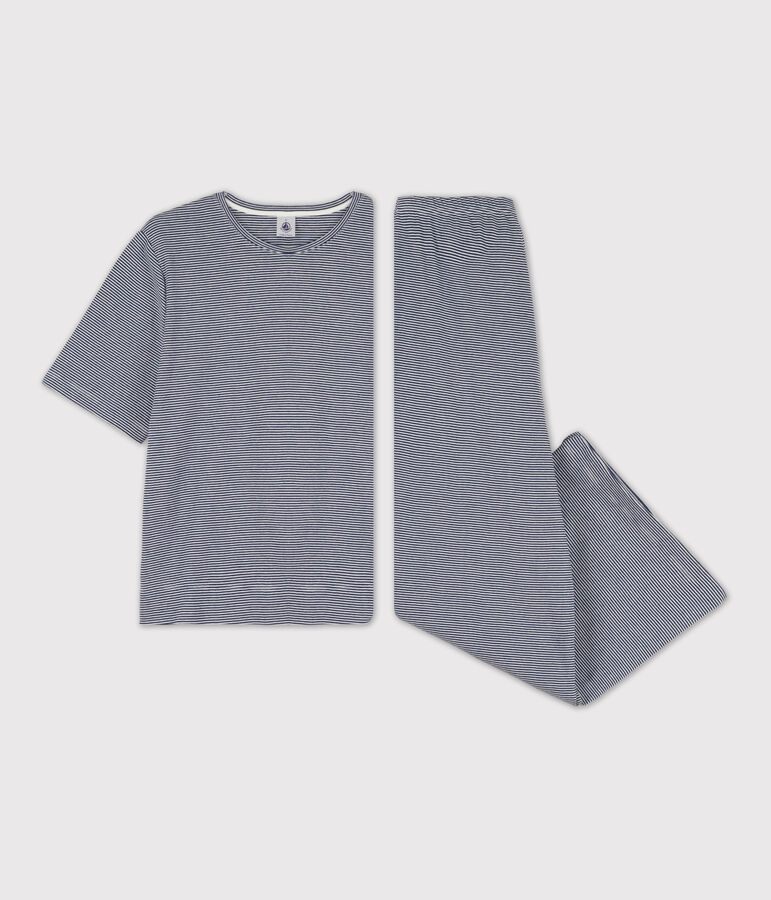 Pijama milrayas de algod&oacute;n de mujer azul/blanco