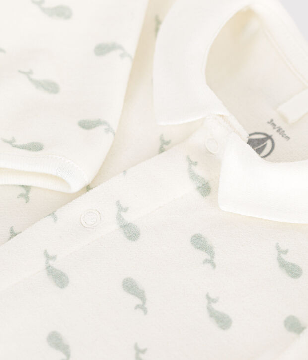 Pijama de terciopelo para beb&eacute; blanco/verde