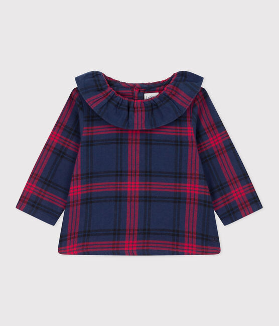 Blusa de manga larga de franela para bebé azul SMOKING/blanco MULTICO