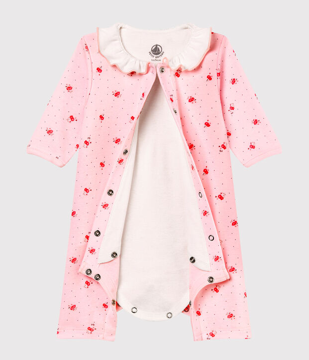 Bodyjama sin pies de punto 1x1 estampado para beb&eacute; ni&ntilde;a rosa/multicolor