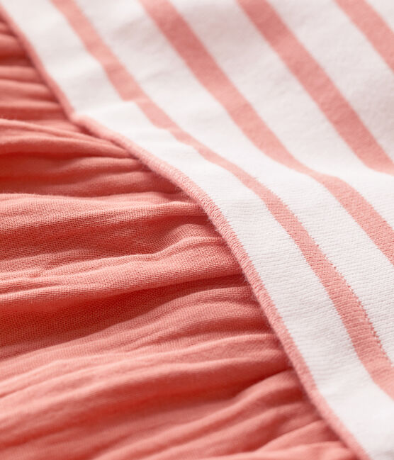 Vestido bimaterial de gasa de algodón y jersey grueso ecológico para bebé blanco MARSHMALLOW/ PAPAYE